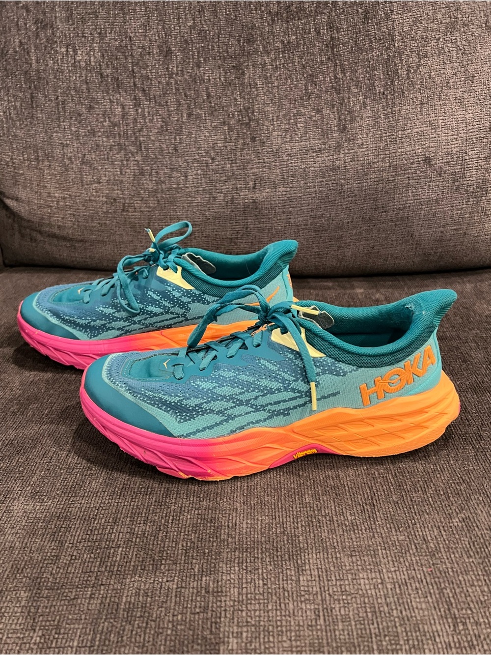 Hoka Teal Pink Orange Running Shoes - Picture 2 of 7